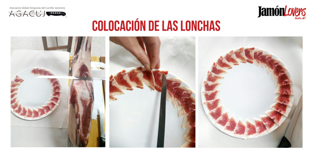 El corte de la paleta: Colocación lonchas de la paletilla en el plato