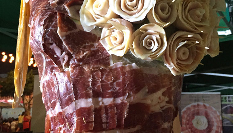 traje-flamenca-jamon-rosas