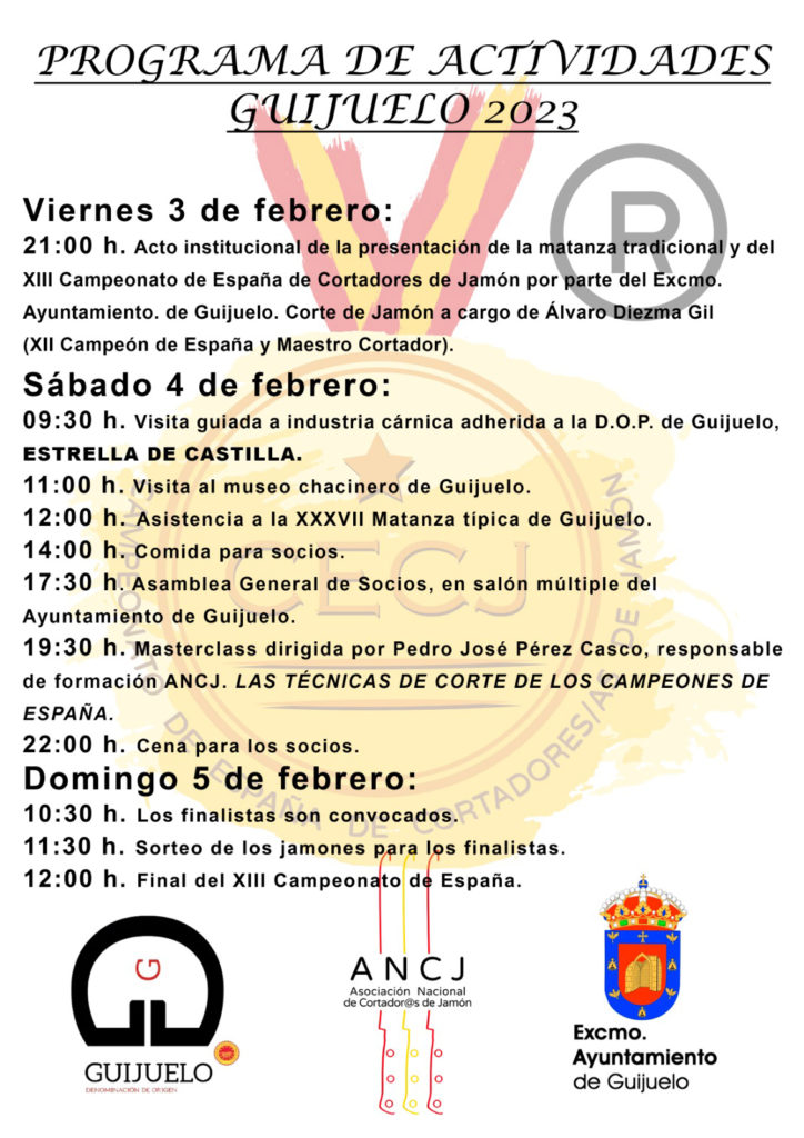 Programa de actividades de la Final del XIII Campeonato de España de cortadores de jamón: Guijuelo 2023