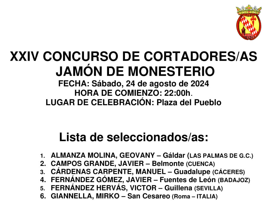 Lista de seleccionados XXIV Concurso de Cortadores de Jamón de Monesterio
