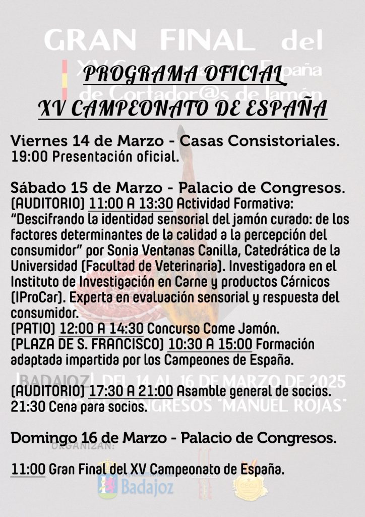 Programa Final del XV Campeonato de España de Cortadores de Jamón, Badajoz